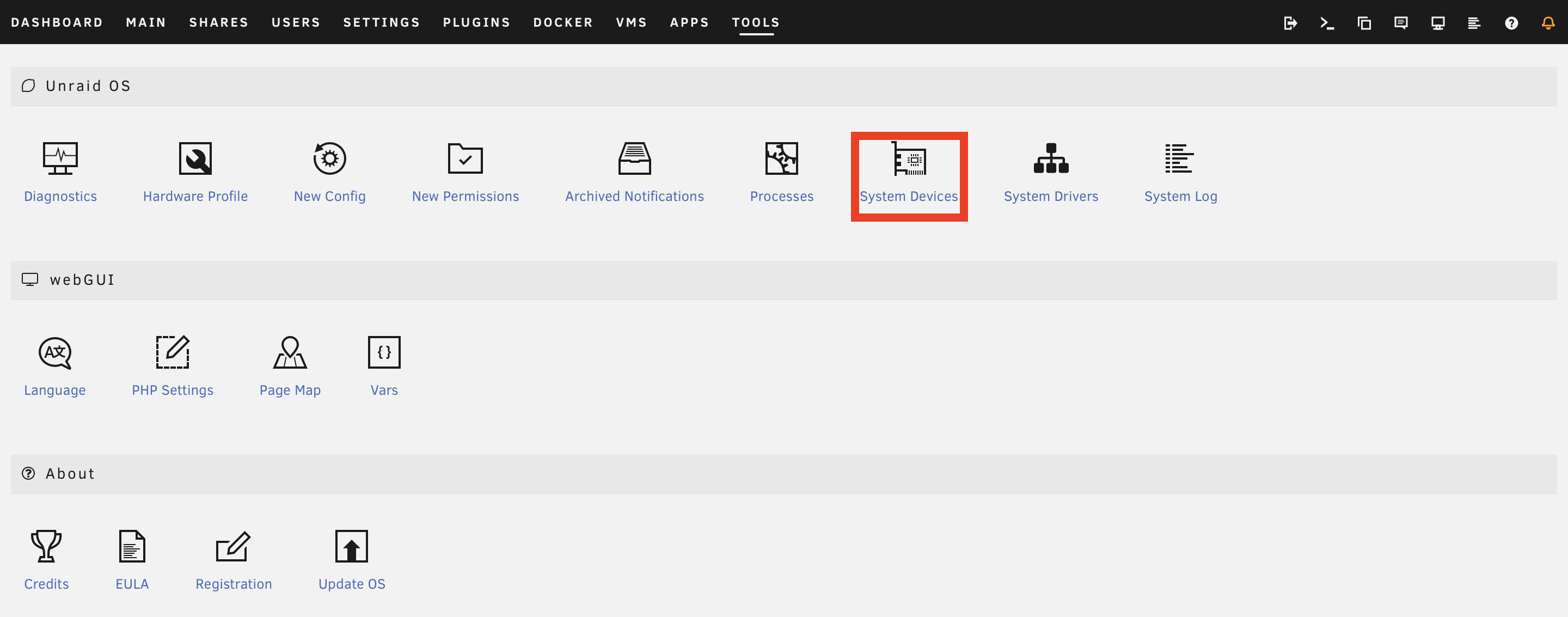 Unraid System Devices